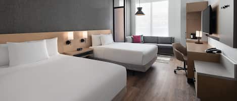 Room, Accessible Bathtub (Specialty 2 Queen Beds with Sofa Bed) | Hypo-allergenic bedding, in-room safe, desk, laptop workspace