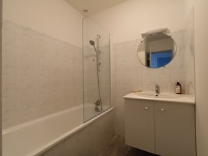Hair dryer, towels, soap