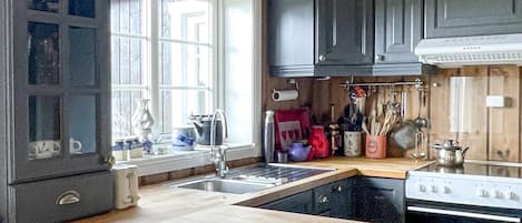 Réfrigérateur, un four, surface de cuisson, lave-vaisselle