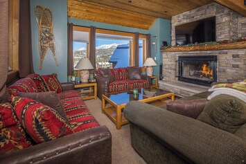 Living Room with real wood fireplace