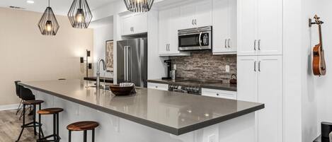 Fridge, microwave, oven, dishwasher