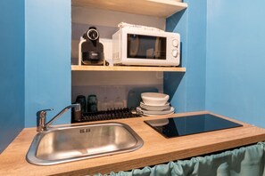 Fridge, stovetop, cookware/dishes/utensils