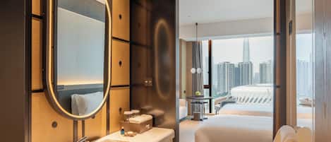 Hair dryer, bathrobes, slippers, towels