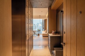 Minibar, desk, blackout curtains, iron/ironing board