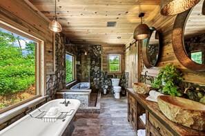 Shower, hair dryer, towels, shampoo