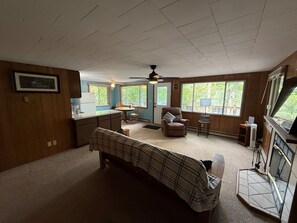 Smart TV, fireplace, video games, books