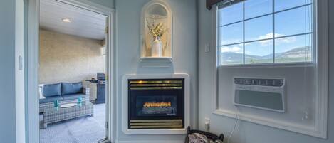 TV, fireplace