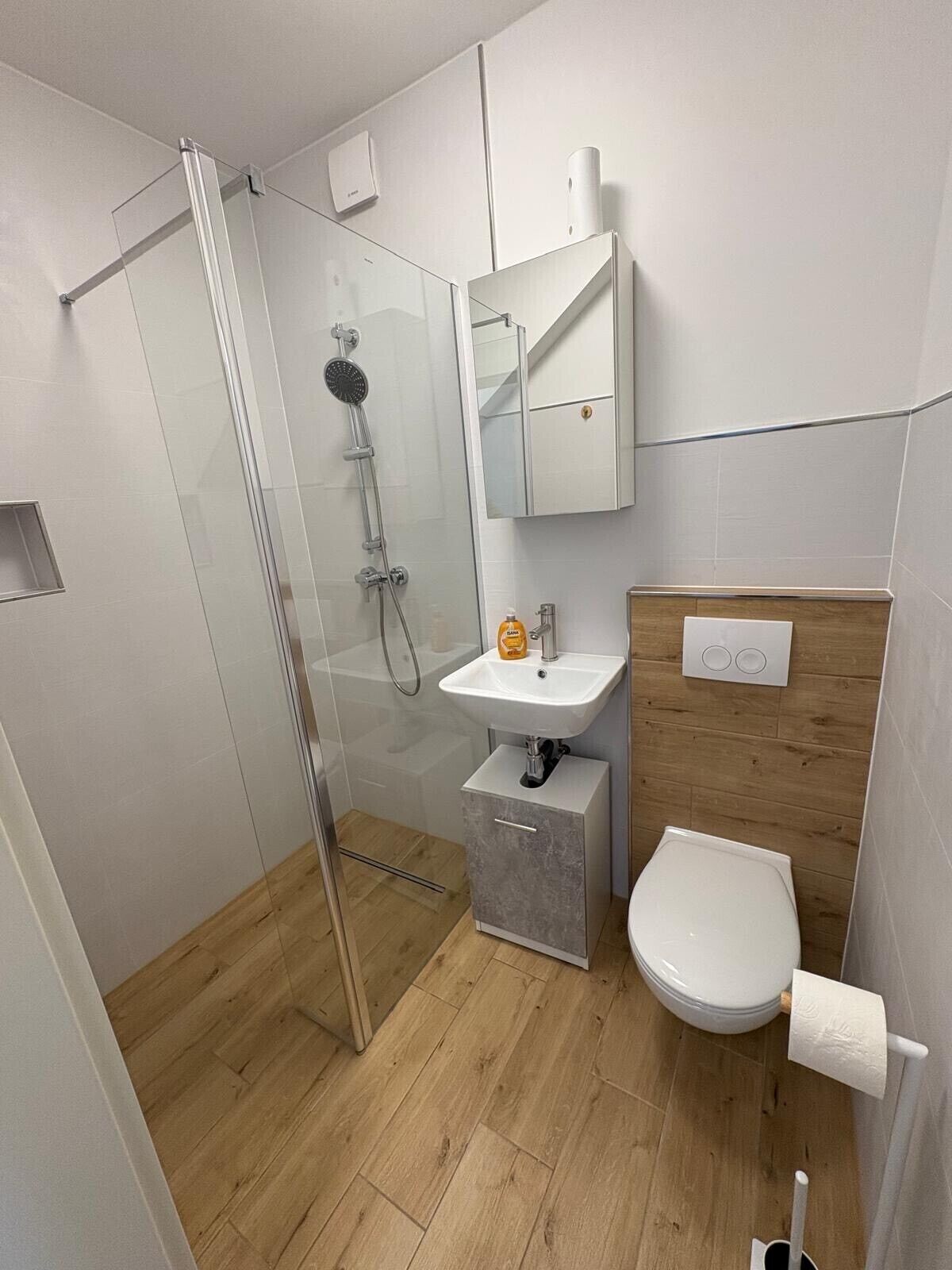 Haartrockner, Handtücher, Seife, Toilettenpapier