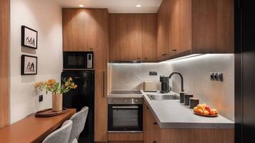 Apartment, City View | Private kitchen | Full-sized fridge, microwave, oven, dishwasher