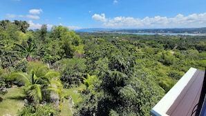 A lush green landscape with a view of a distant coastline and mountains. - Bohol Vantage Resort (Dauis)