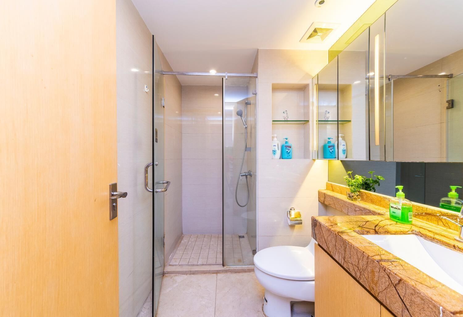 Shower, free toiletries, hair dryer, slippers