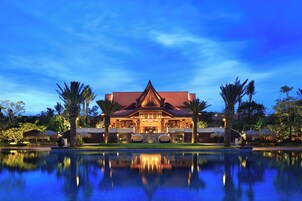 Indoor pool, outdoor pool, pool umbrellas, sun loungers