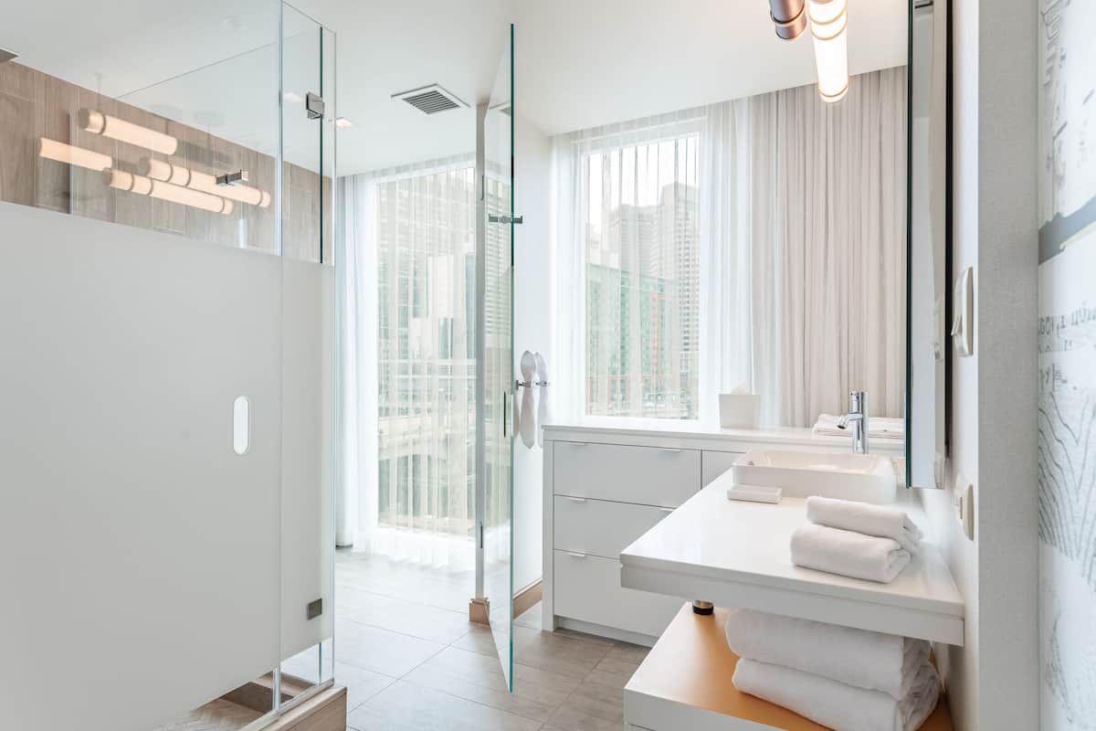 shower, free toiletries, hair dryer, towels