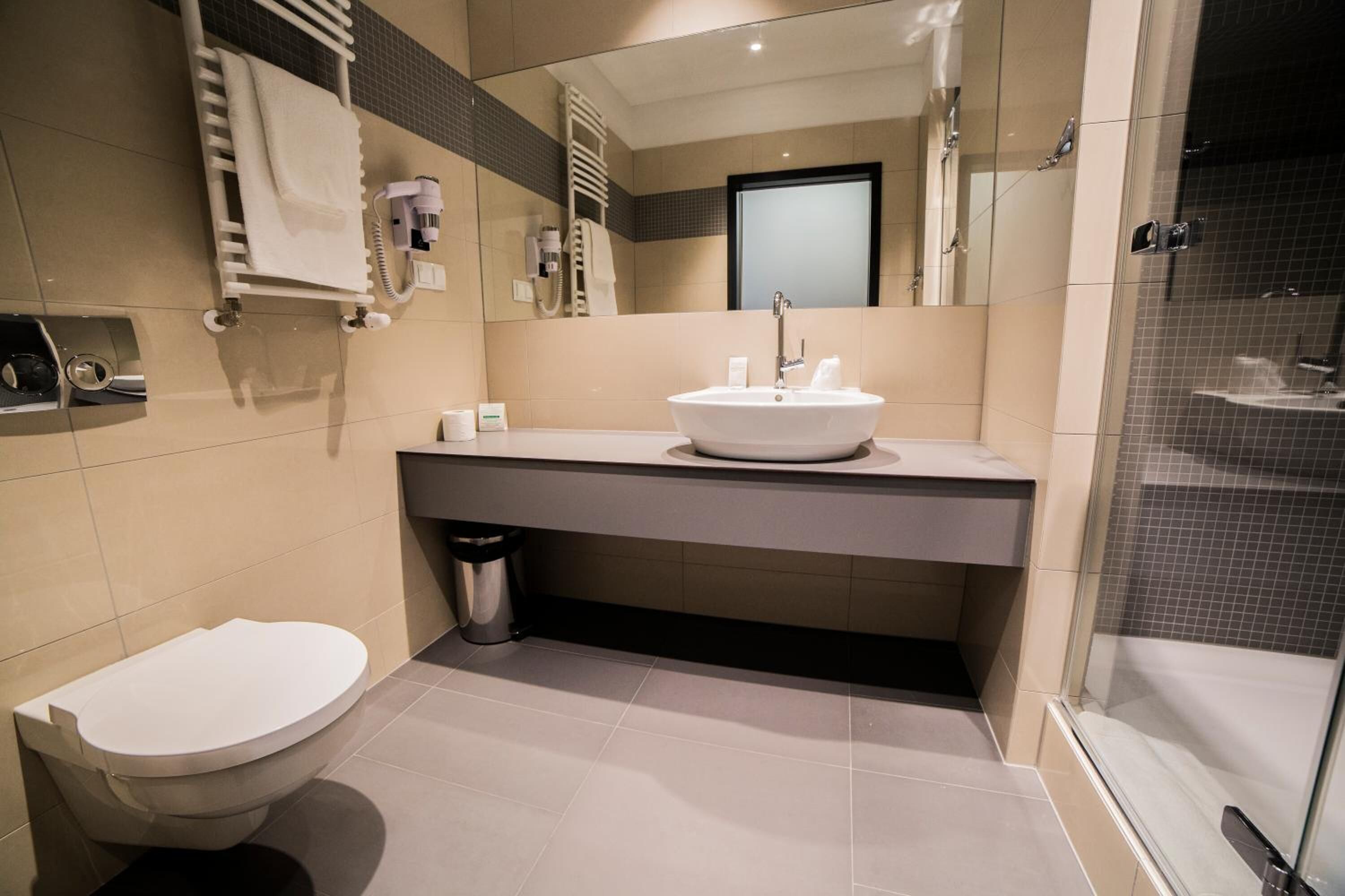 shower, free toiletries, hair dryer, towels