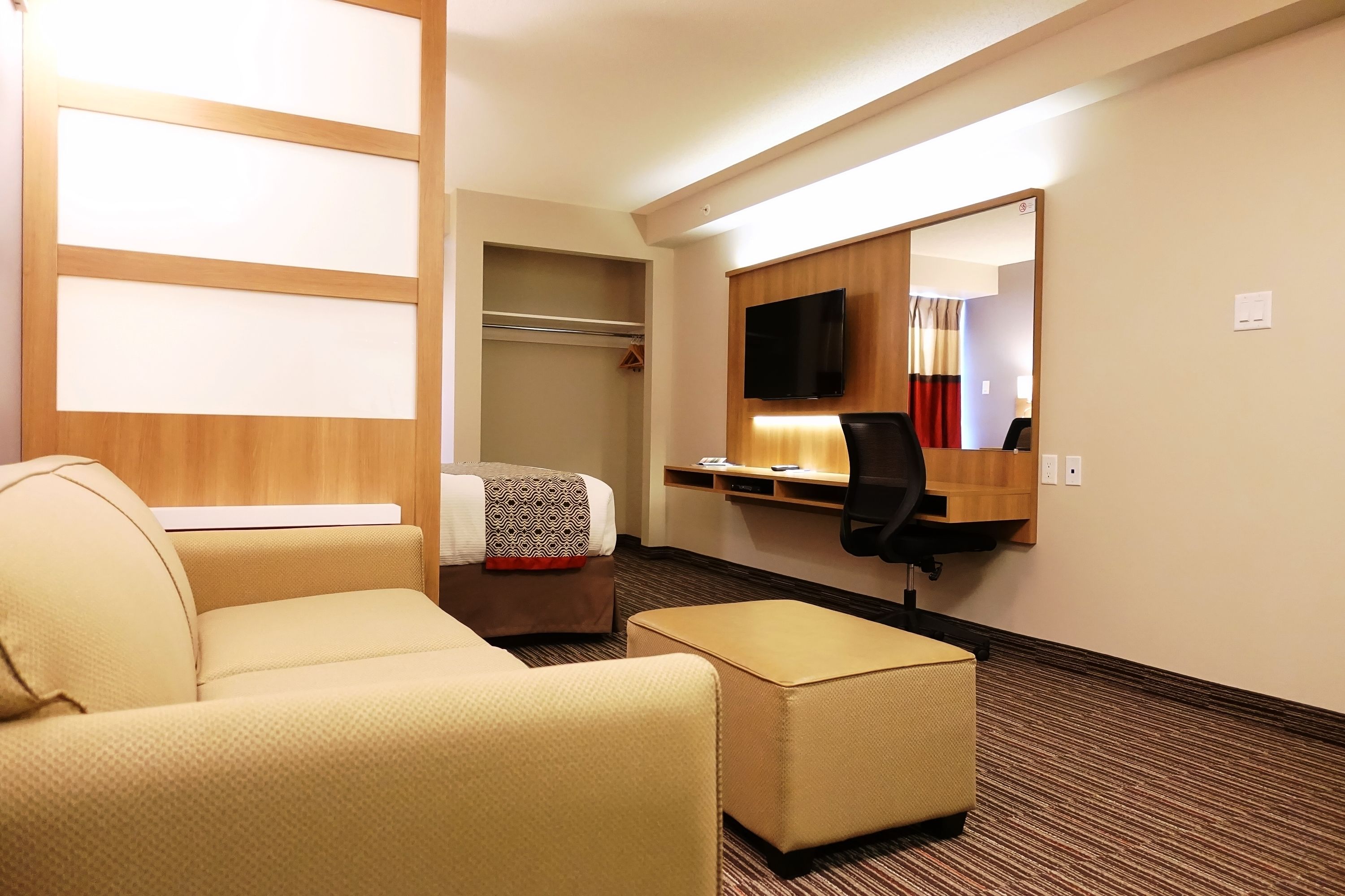 suite, 1 queen bed with sofa bed, non smoking, refrigerator | in-room safe, desk, laptop workspace, soundproofing
