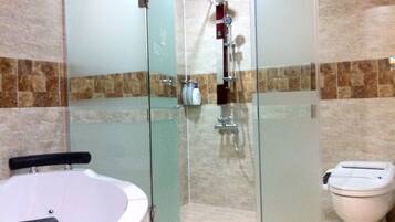 Ducha, secador de pelo, bidé y toallas