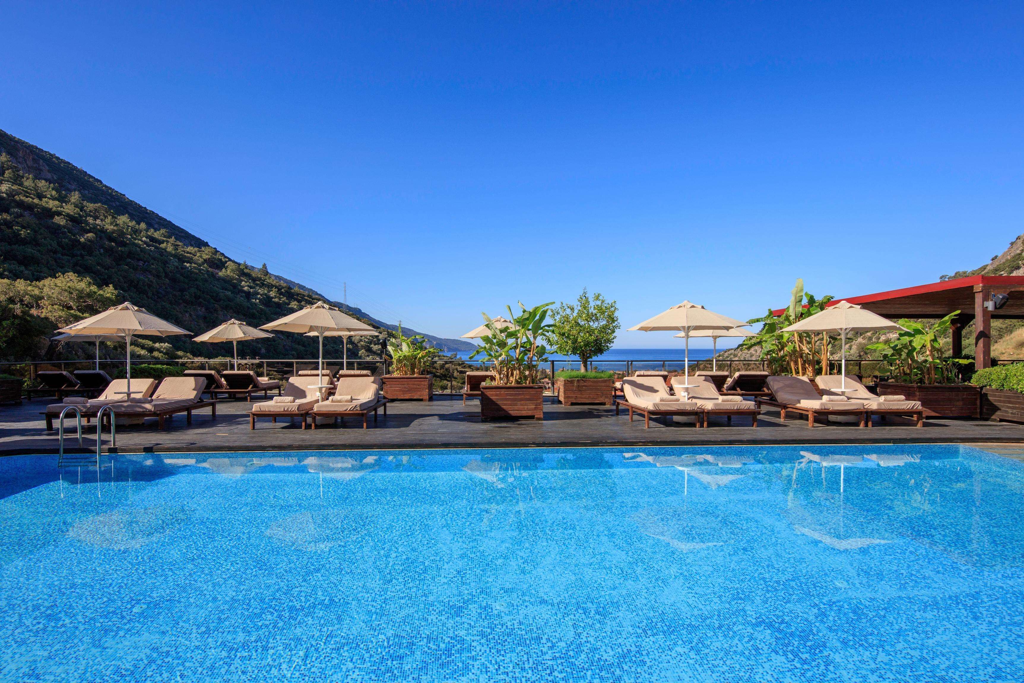 Seasonal outdoor pool, pool umbrellas, sun loungers