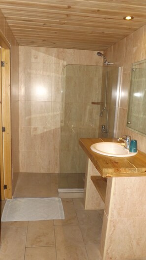 Klassieke studio | Badkamer | Een douche, handdoeken