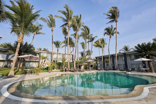 Outdoor pool, pool loungers