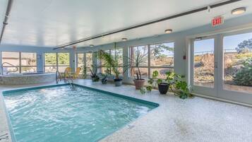 Indoor pool, open 10:00 AM to 9:00 PM, sun loungers