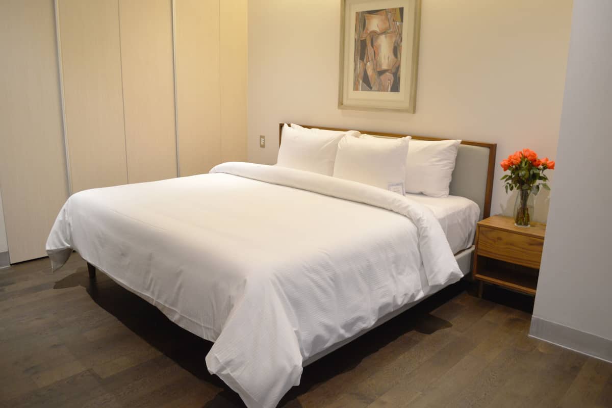 1 bedroom, Egyptian cotton sheets, premium bedding, down comforters