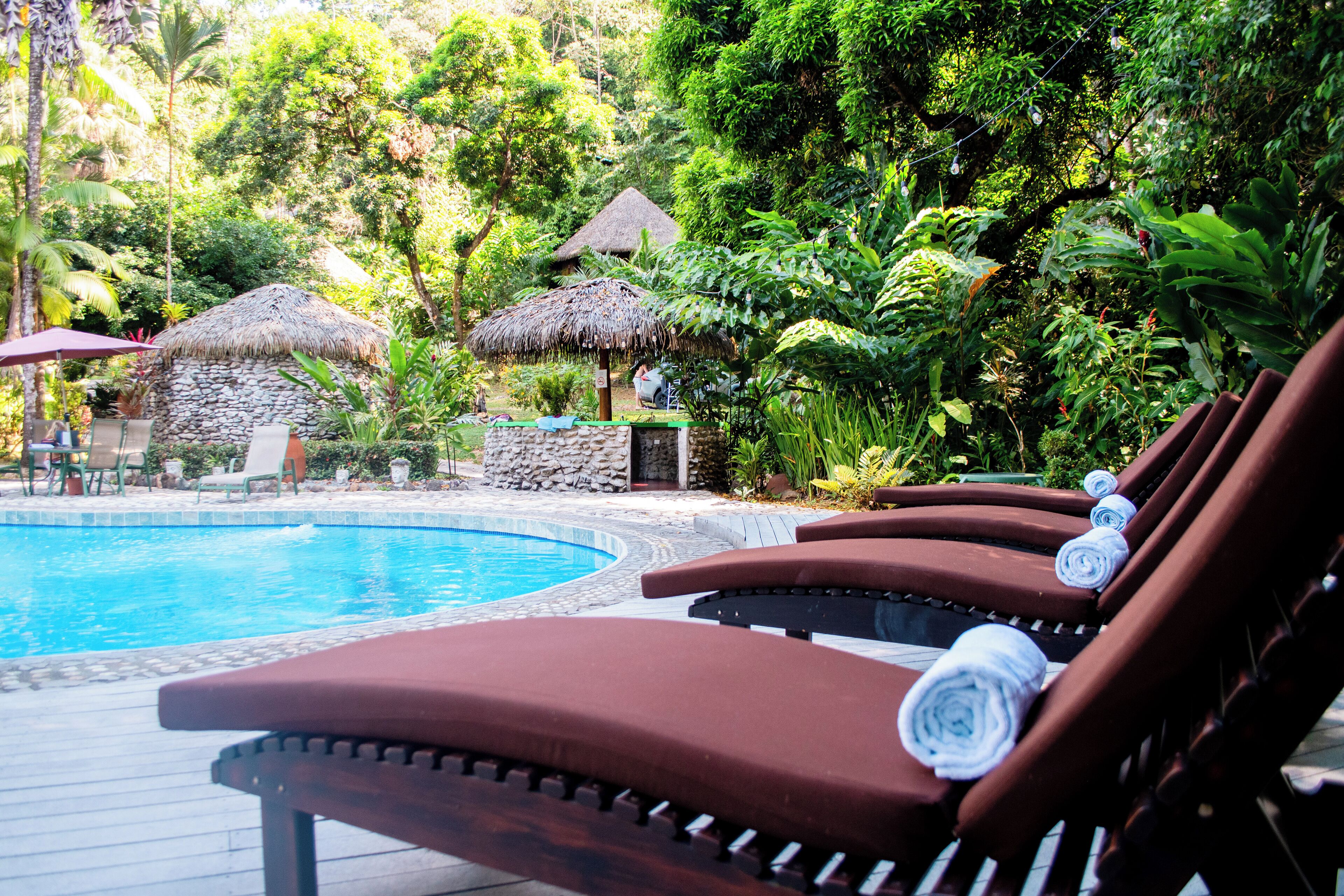 室外游泳池，日光浴躺椅