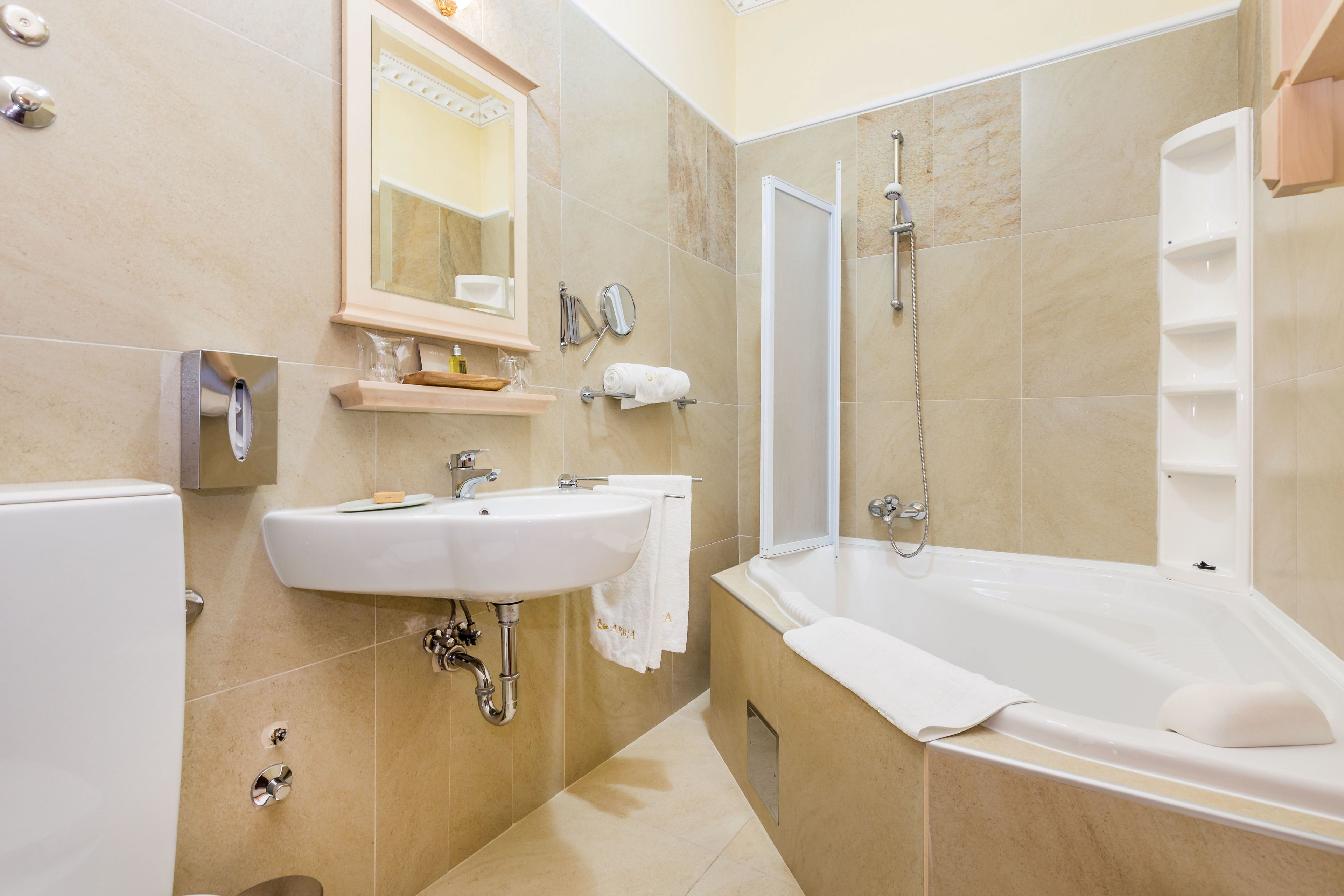 premium apartment, terrace, sea view (st.christopher) | bathroom | designer toiletries, hair dryer, slippers, towels