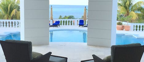 Outdoor pool, pool loungers