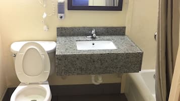 Bathtub, free toiletries, hair dryer, towels