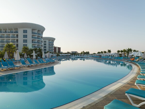 Indoor pool, outdoor pool, pool loungers