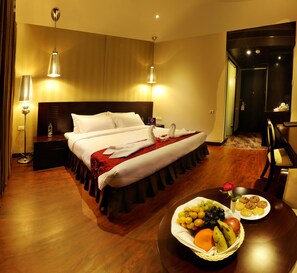 Premium bedding, memory-foam beds, in-room safe, blackout curtains