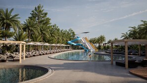 Sisäuima-allas, ulkouima-allas, aurinkovarjoja, aurinkotuoleja