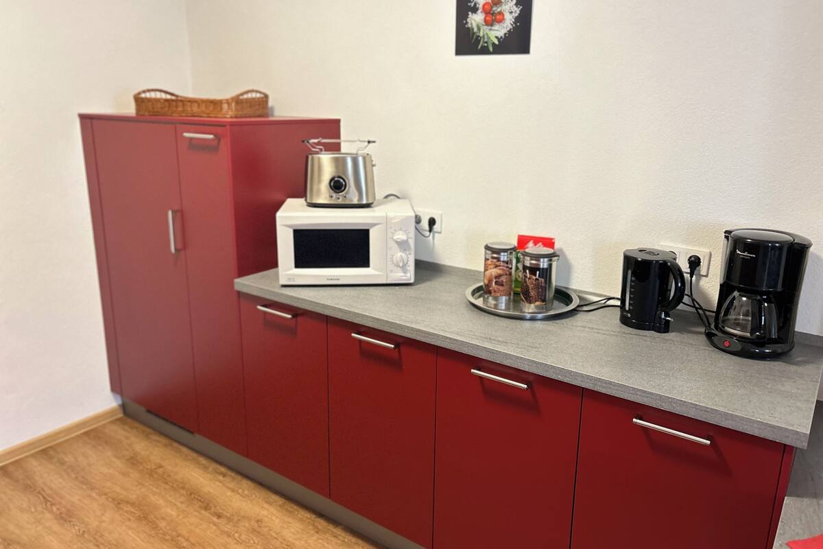 comfort apartment | private kitchen | full-sized fridge, microwave, reusable coffee/tea filters