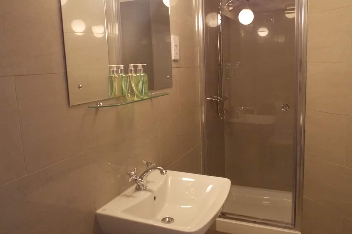 shower, free toiletries, hair dryer, towels