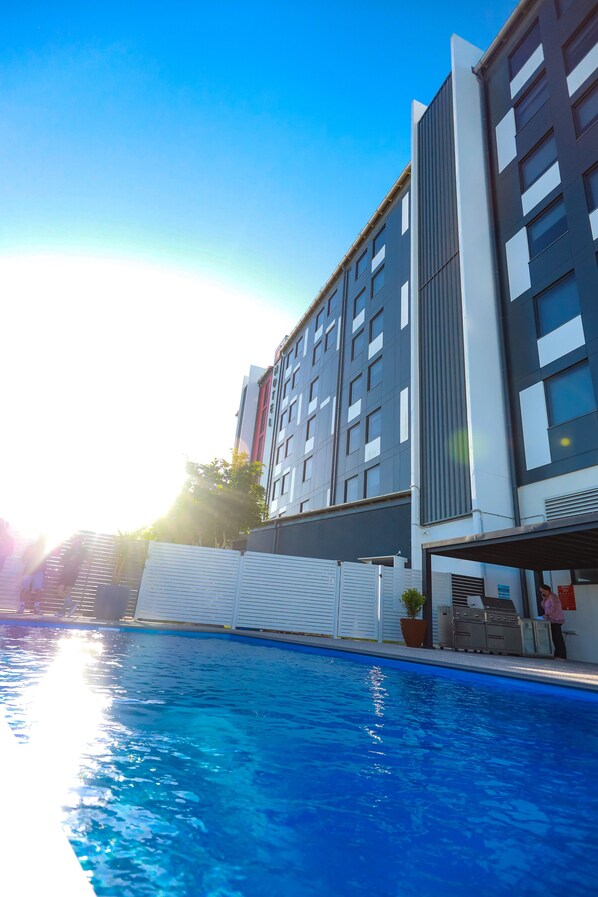 Outdoor pool, sun loungers