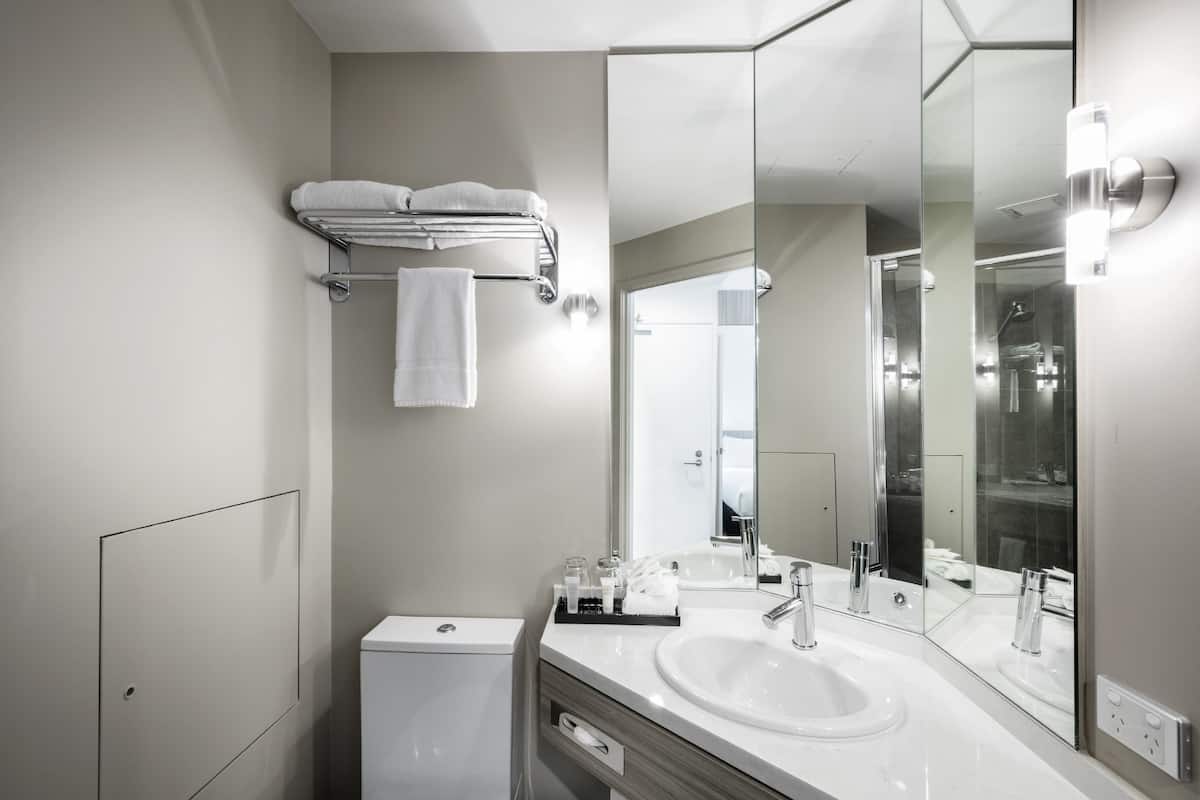 shower, eco-friendly toiletries, hair dryer, towels