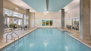 An indoor swimming pool with clear glass walls, metal railings, and a view of the outside. - Residence Inn by Marriott Orlando Downtown (Orlando)