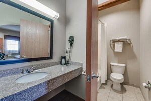 Combined shower/tub, free toiletries, hair dryer, towels