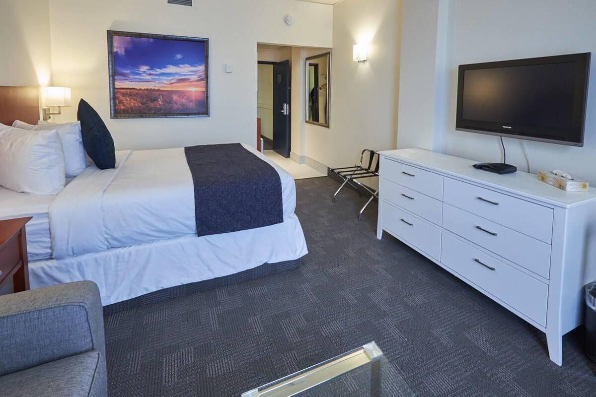 Premium 1 Queen Bed with Sofa | Desk, iron/ironing board, free WiFi