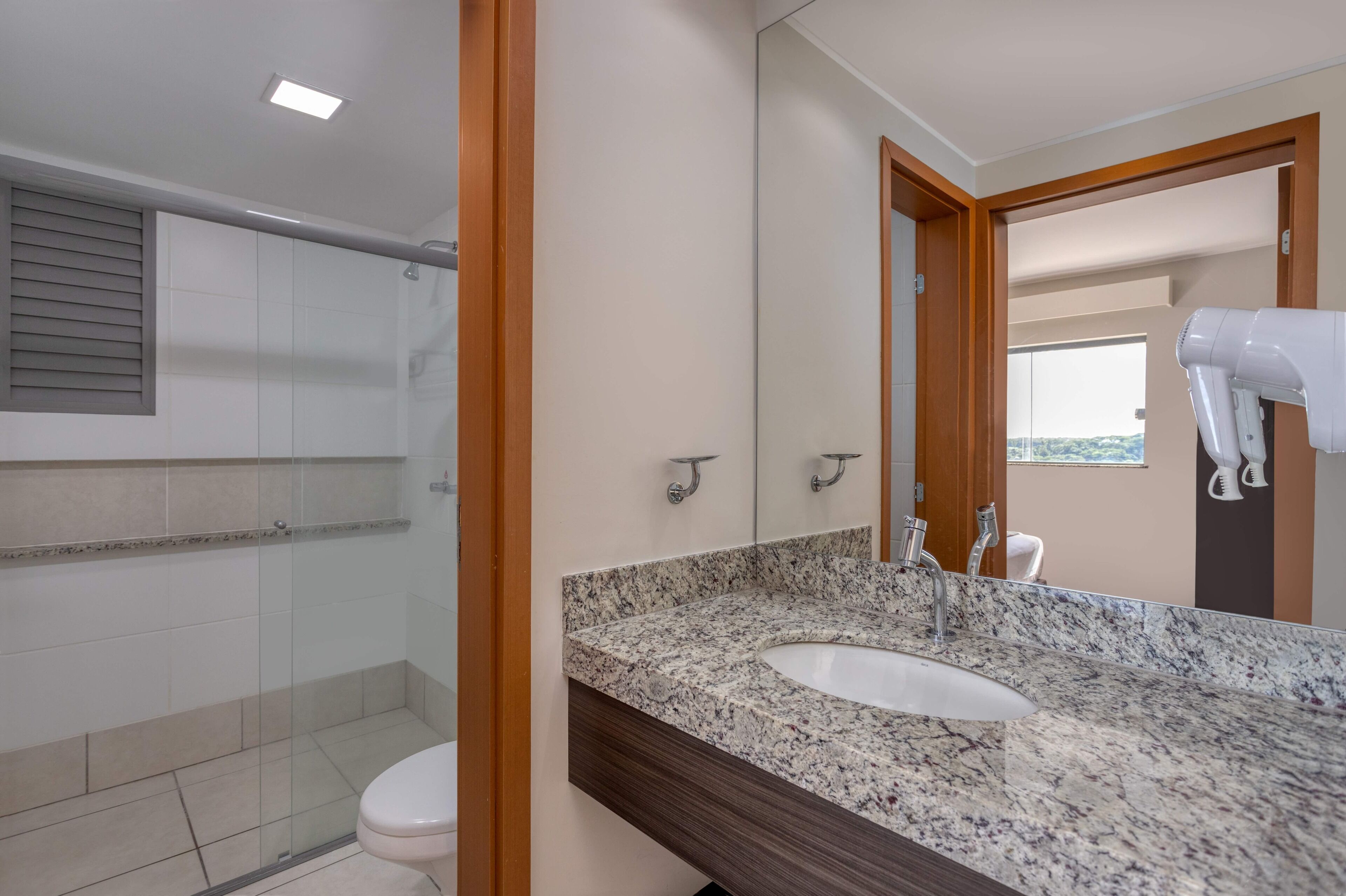 free toiletries, hair dryer, towels