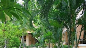 A pathway lined with lush greenery and palm trees, leading to a building with a beige facade. - Lecasa Bangsaen Hotel (Chonburi)