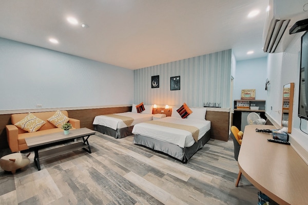 Individually decorated, laptop workspace, blackout curtains