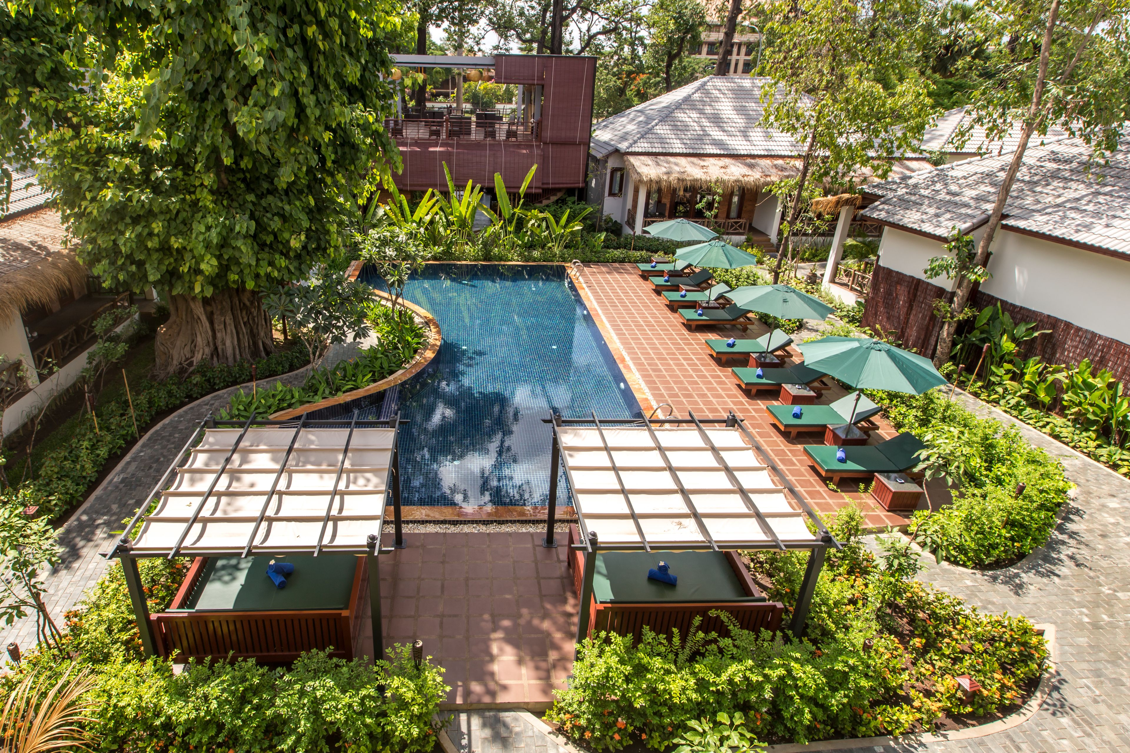 Outdoor pool, sun loungers