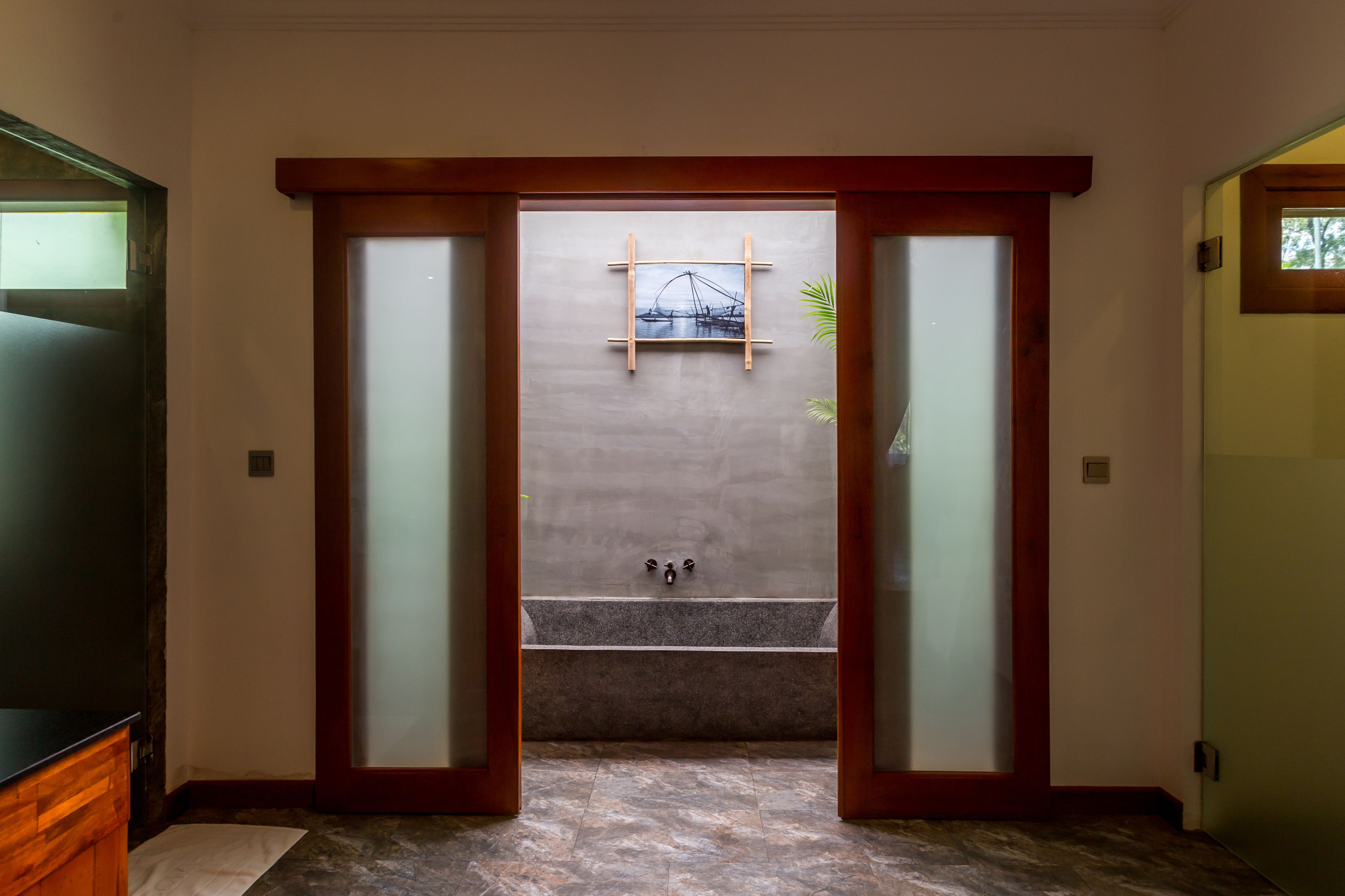 private suite, pool view | bathroom | separate bathtub and shower, free toiletries, hair dryer, bathrobes