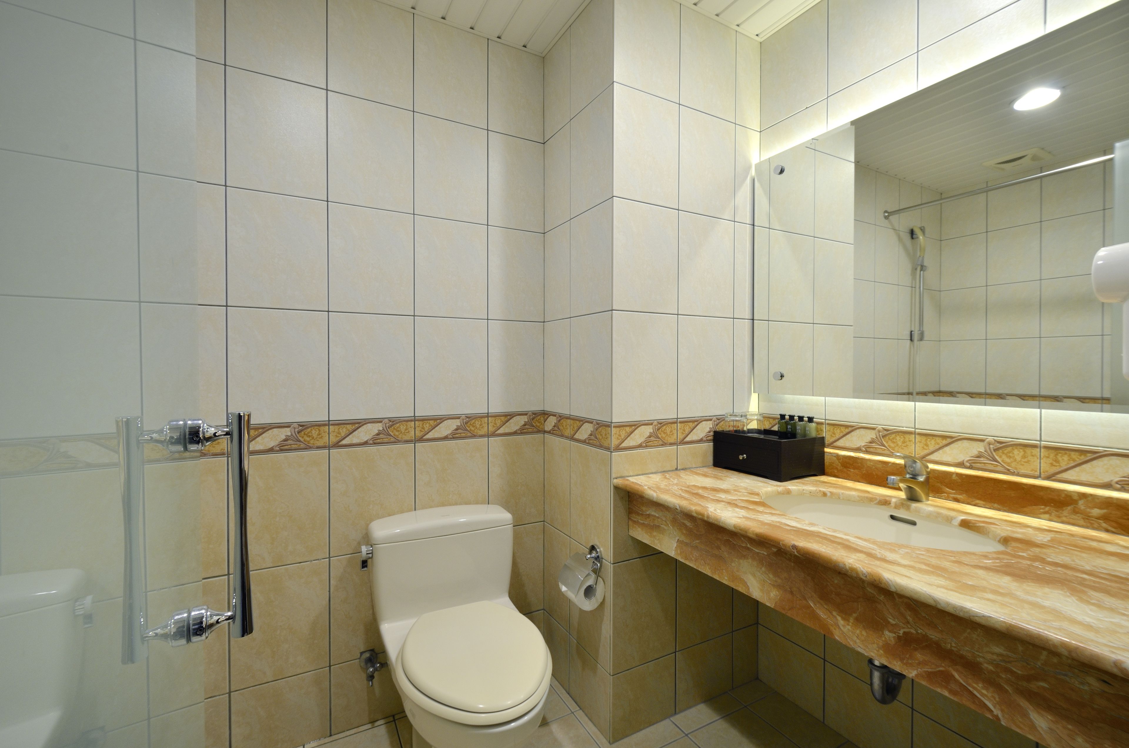 free toiletries, hair dryer, slippers, towels