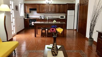 Superior Apartment, 2 Bedrooms, Terrace | Private kitchen | Full-size fridge, microwave, oven, stovetop