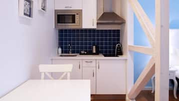 Fridge, microwave, stovetop, espresso maker
