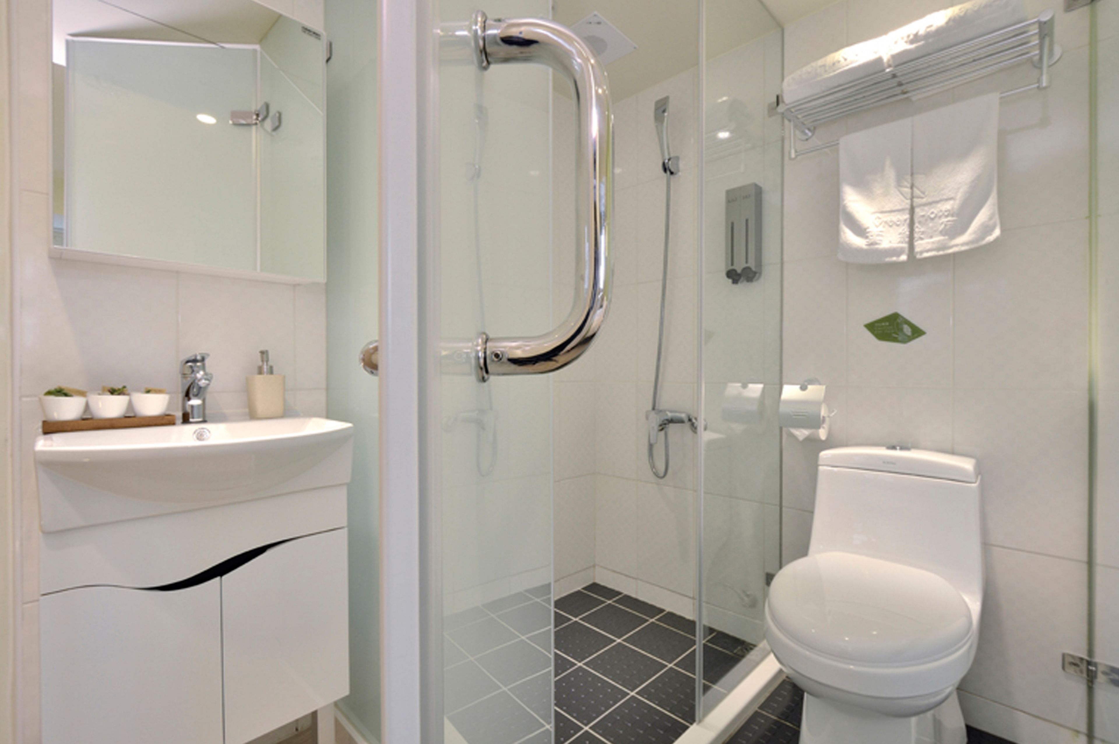 economy double room | bathroom | shower, rainfall showerhead, free toiletries, hair dryer