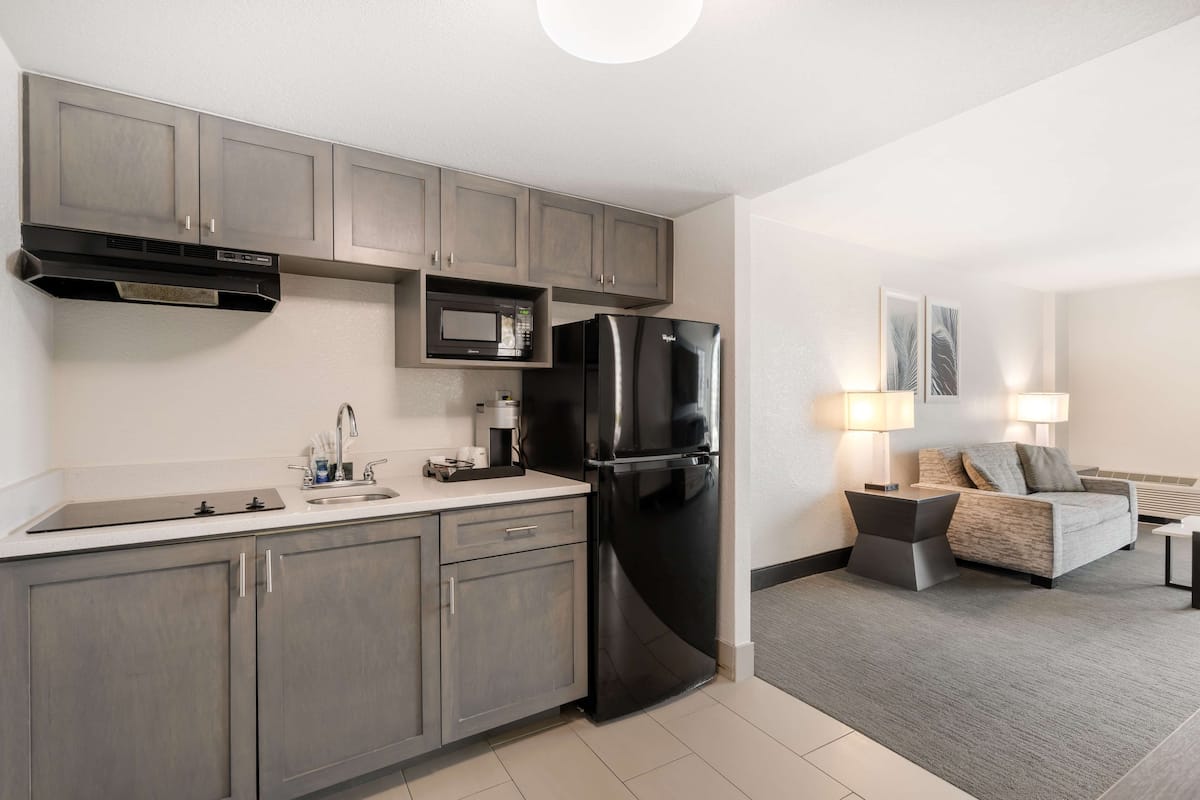 Suite, 1 kingsize bed, balkon, aan zee | Privékitchenette | Een koelkast, een magnetron, een koffiezetapparaat/waterkoker