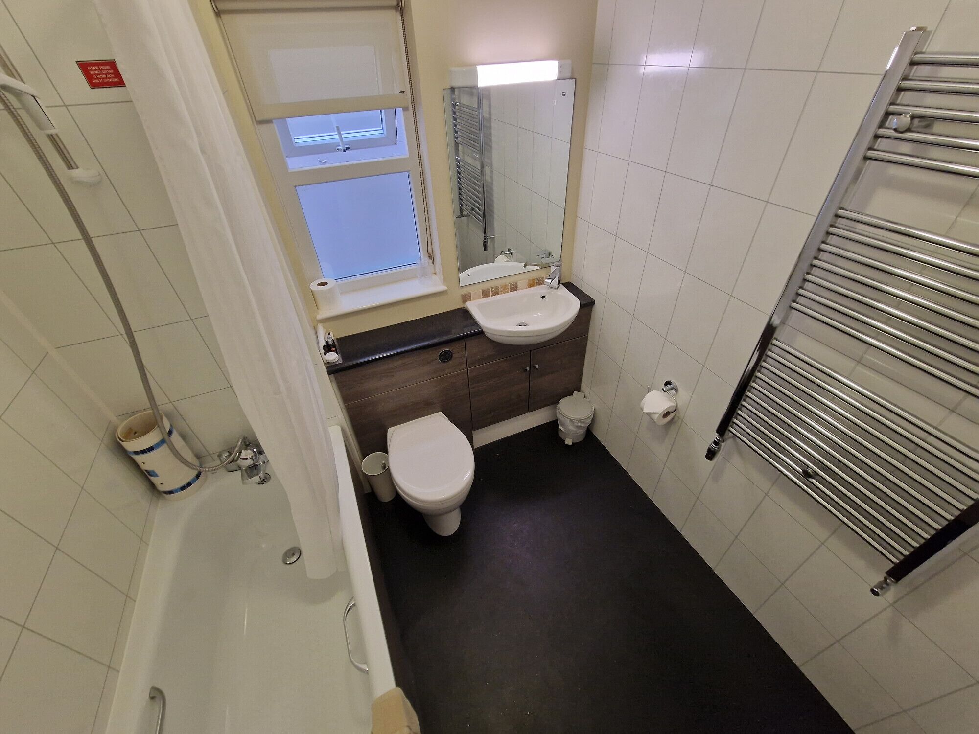 combined shower/bathtub, free toiletries, hair dryer, towels